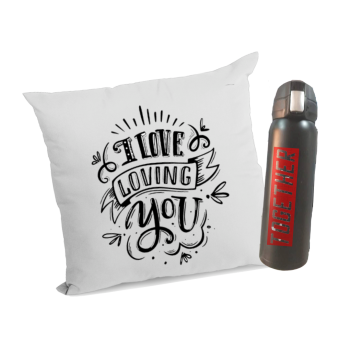 Gift Set Customised Pillow and Flask 
